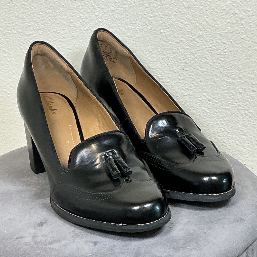 Clarks Classic Black Tassel Heels